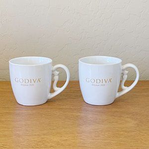 New Set of 2 Godiva Mugs White Gold Logo Ceramic Stoneware Coffee Beverage Cups
